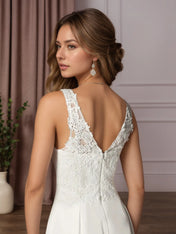 White Pant Styles V-Neck Lace Chiffon Wedding Dress