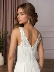 White Pant Styles V-Neck Lace Chiffon Wedding Dress