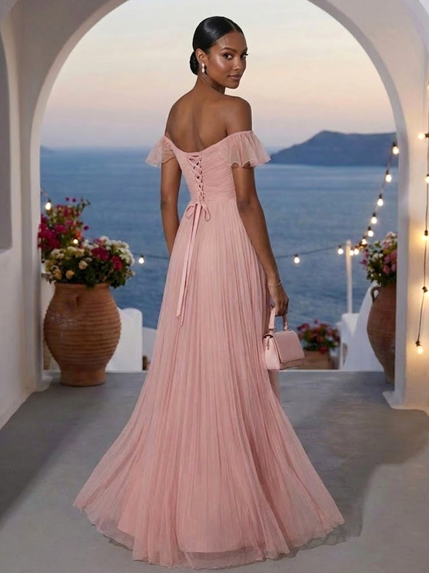 Sweetheart Evening Dress with Pleat Off the Shoulder Maxi Dress
