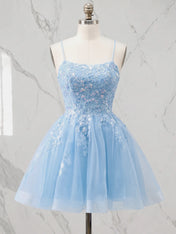 Square Neck Floral Lace A-Line  Short Homecoming Dress