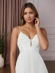White A-Line V-Neck Sleeveless Sequins Chiffon Wedding Dress