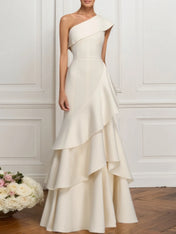 Formal Prom Tiered Maxi Dress White One Shoulder Maxi Dress