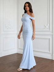 Light Blue One Shoulder Mermaid Maxi Dress for Women