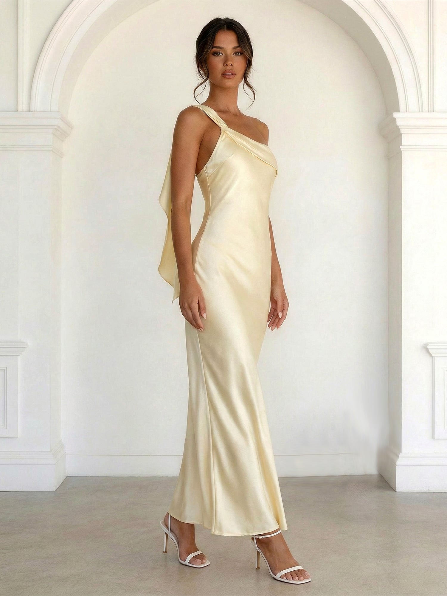 Champagne One Shoulder Mermaid Tea Length Maxi Dress for Women
