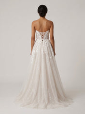 Strapless Sweetheart Sparkly Tulle A-Line Wedding Dress