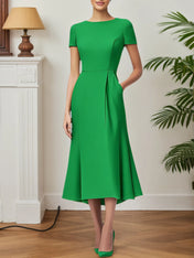 Party Cocktial Dress Green A-Line With Pockets Midi Dress