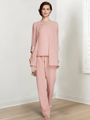 Chiffon Long Sleeves Mother Of The Bride Pantsuits With Jacket