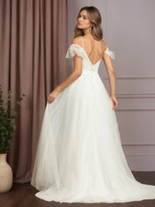 White A-Line V-Neck Sleeveless Sequins Tulle Wedding Dress