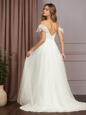 White A-Line V-Neck Sleeveless Sequins Tulle Wedding Dress