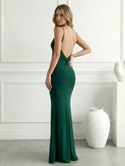 Green Spaghetti Straps Mermaid Hollowed Maxi Dresses