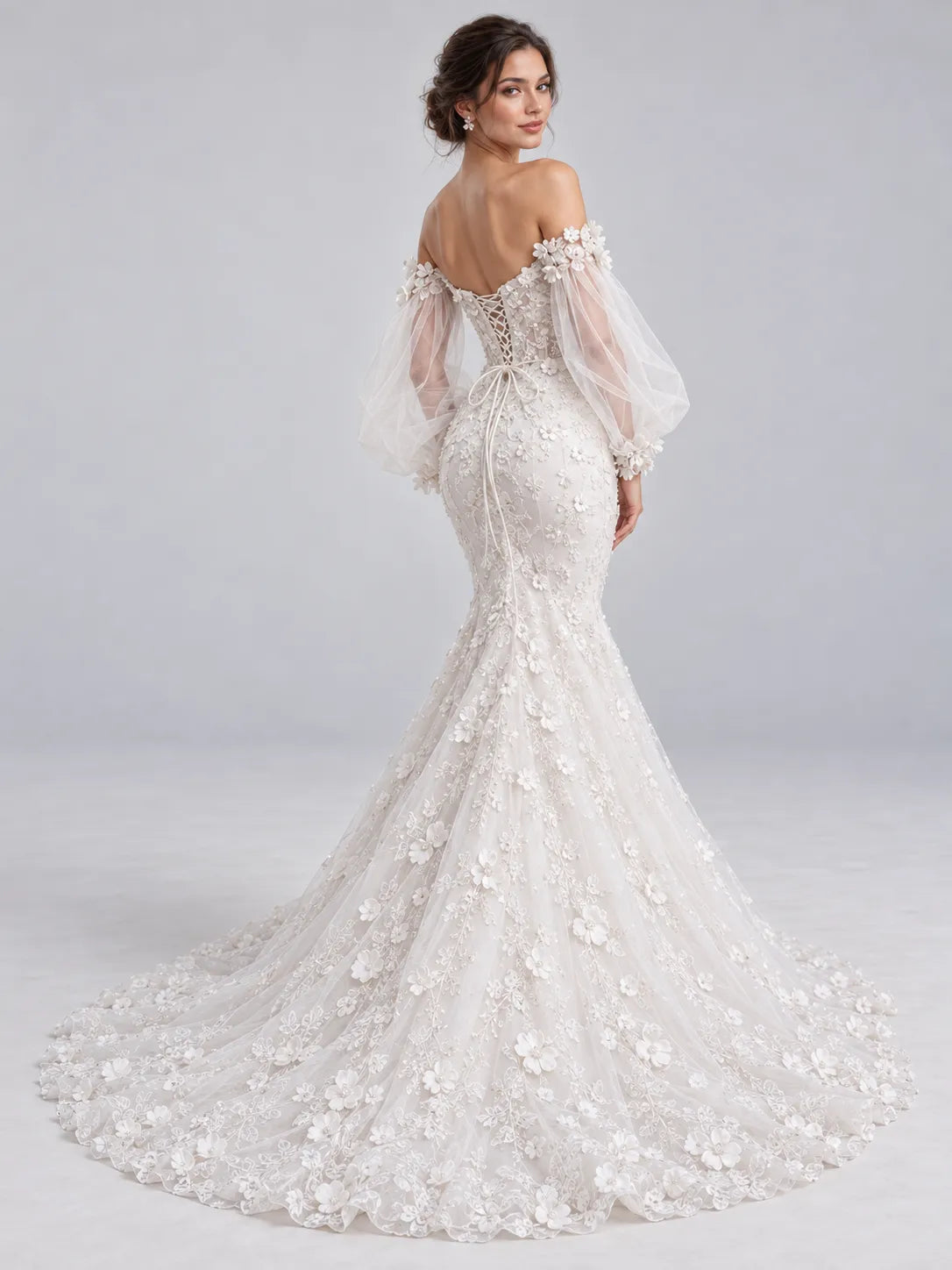 Off-The-Shoulder Sweetheart 3D Floral Applique Mermaid Wedding Dress