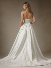 Weißes, trägerloses A-Linien-Hochzeitskleid mit Blumenjacquard
