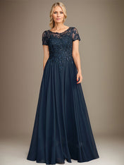 A-Line Scoop Floor-Length Chiffon Mother of the Bride Dress With Applique & Sequins