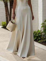 White V Neck Sleeveless A Line Floor Length Satin Dress