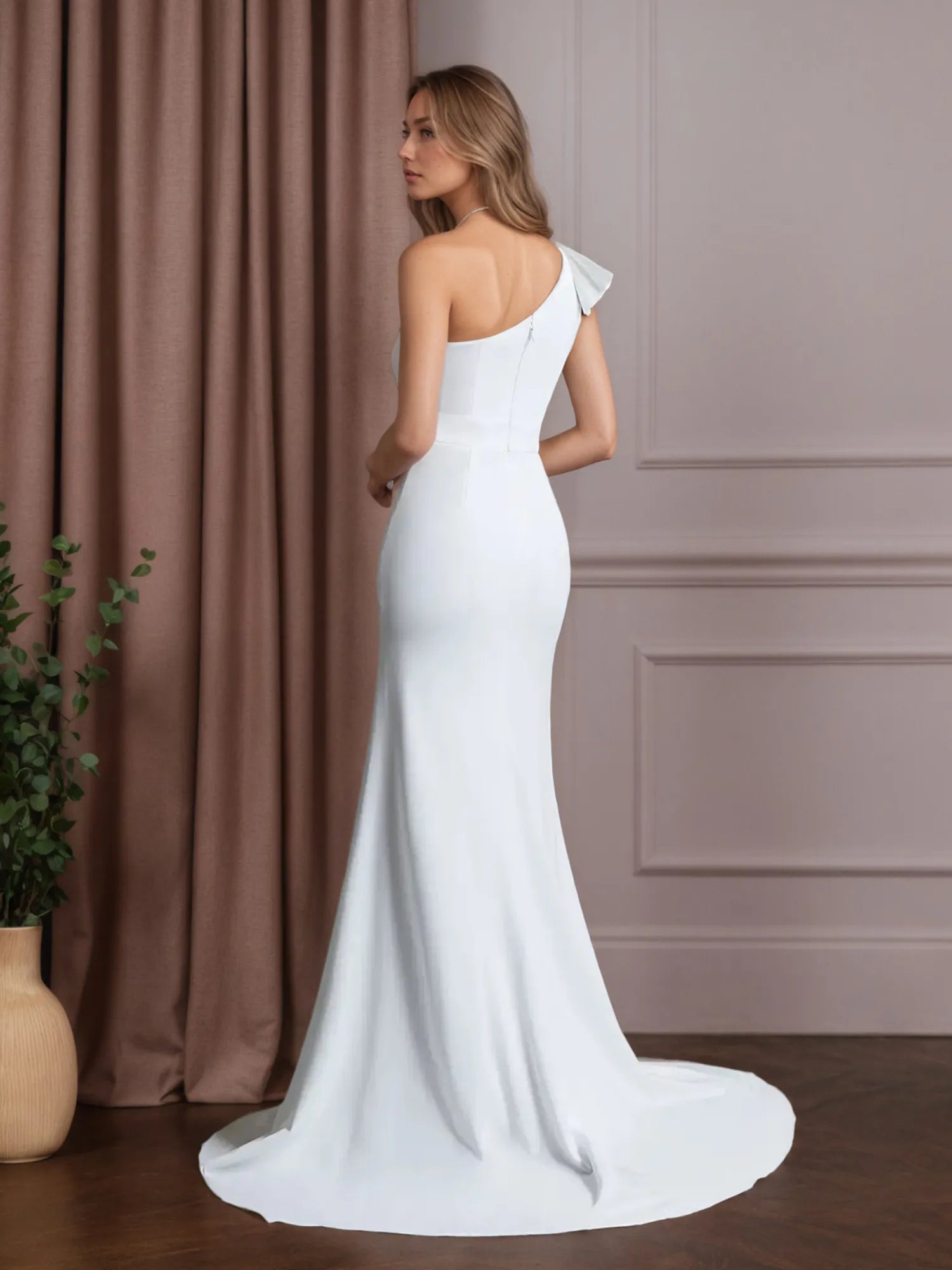 Mermaid One Shoulder Stretch Crepe Wedding Dress
