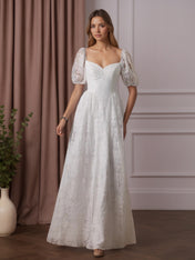 White A-Line Sweetheart Neckline Lace Wedding Dress