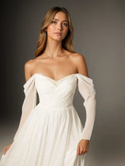 A-Line Sweetheart Lace Chiffon Wedding Dress