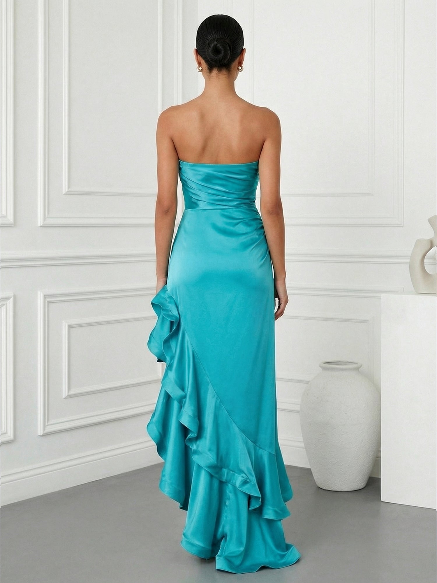 Blue Sweetheart Mermaid Tiered Maxi Dress with Ruffle