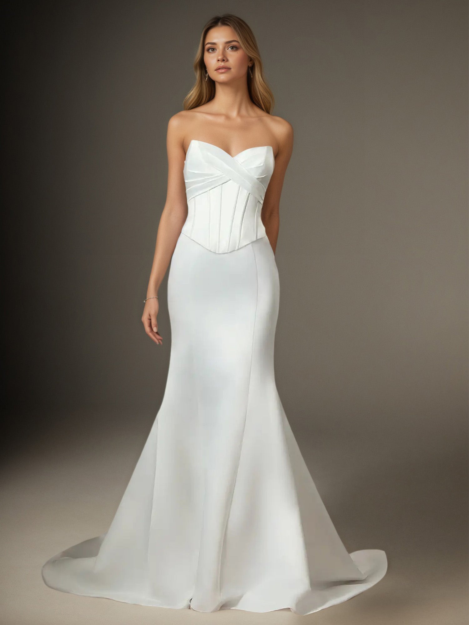 White Mermaid Strapless Satin Wedding Dress
