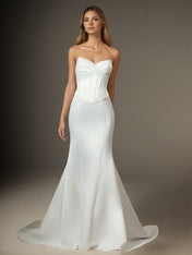White Mermaid Strapless Satin Wedding Dress