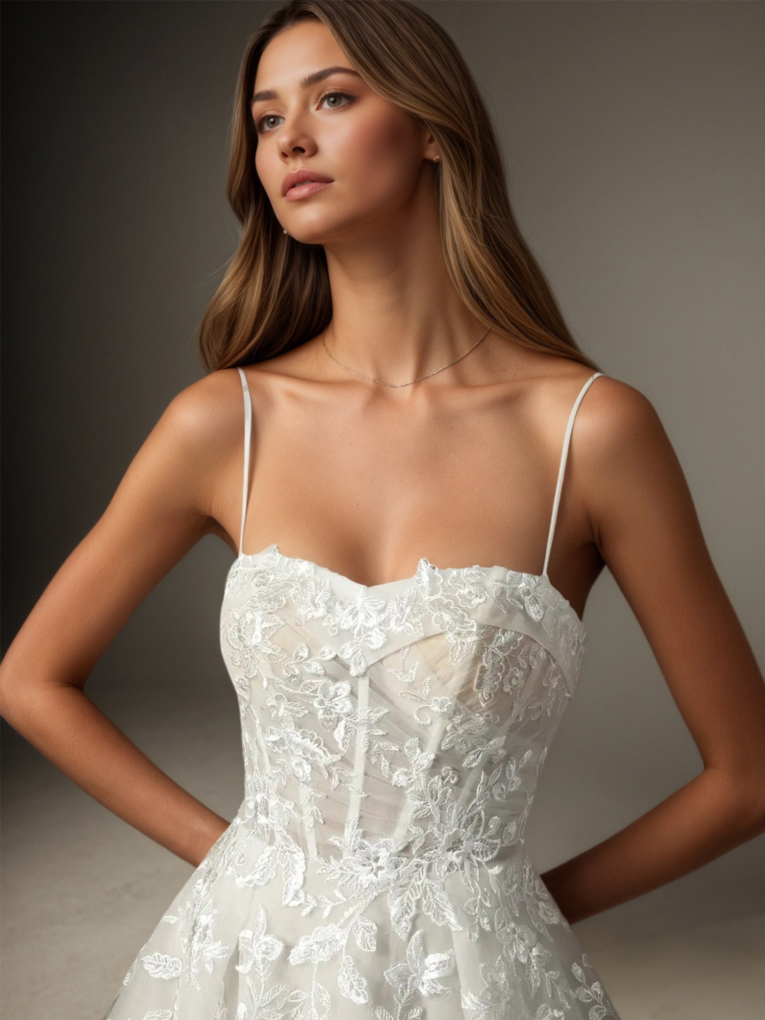 White A Line Strapless Lace Wedding Dress