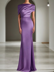 Fall Wedding Guest Dress Satin Purple Ruched Maxi Dress
