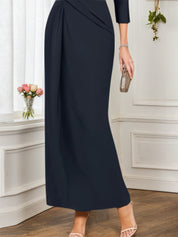 Mother of th Bride Dress Navy Crew Neck Maxi 3/4 Sleeve Dress