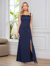 Sheath/Column Square Neck Floor-Length Mother of the Bride Dress With Pleated