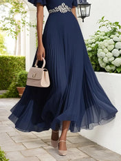 Purplish blue Pleated Rhinestone Chiffon V Neck Short Sleeve A-Line Maxi Dress
