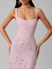 Lilac Square Neck Embellished Fishtail Corset Dress