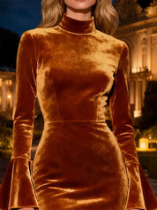 Brown Mermaid Long Ruffled Velvet Holiday Party Dress with Slit