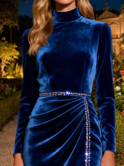 Sparkly Mermaid Royal Blue Long Velvet Holiday Party Dress with Beading