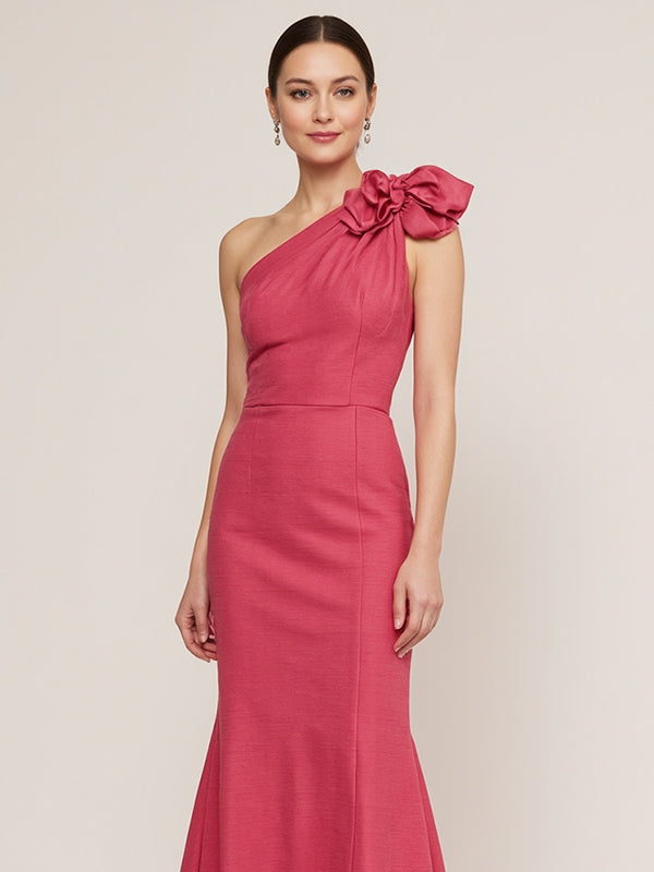 Rose Pink Sheath One-Shoulder Chiffon Long Formal Dresses