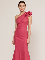 Rose Pink Sheath One-Shoulder Chiffon Long Formal Dresses