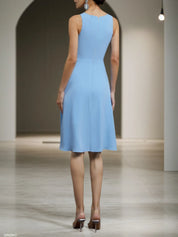 Light Blue Asymmetric Classic Crew Neck Sleeveless A-Line Midi Dress