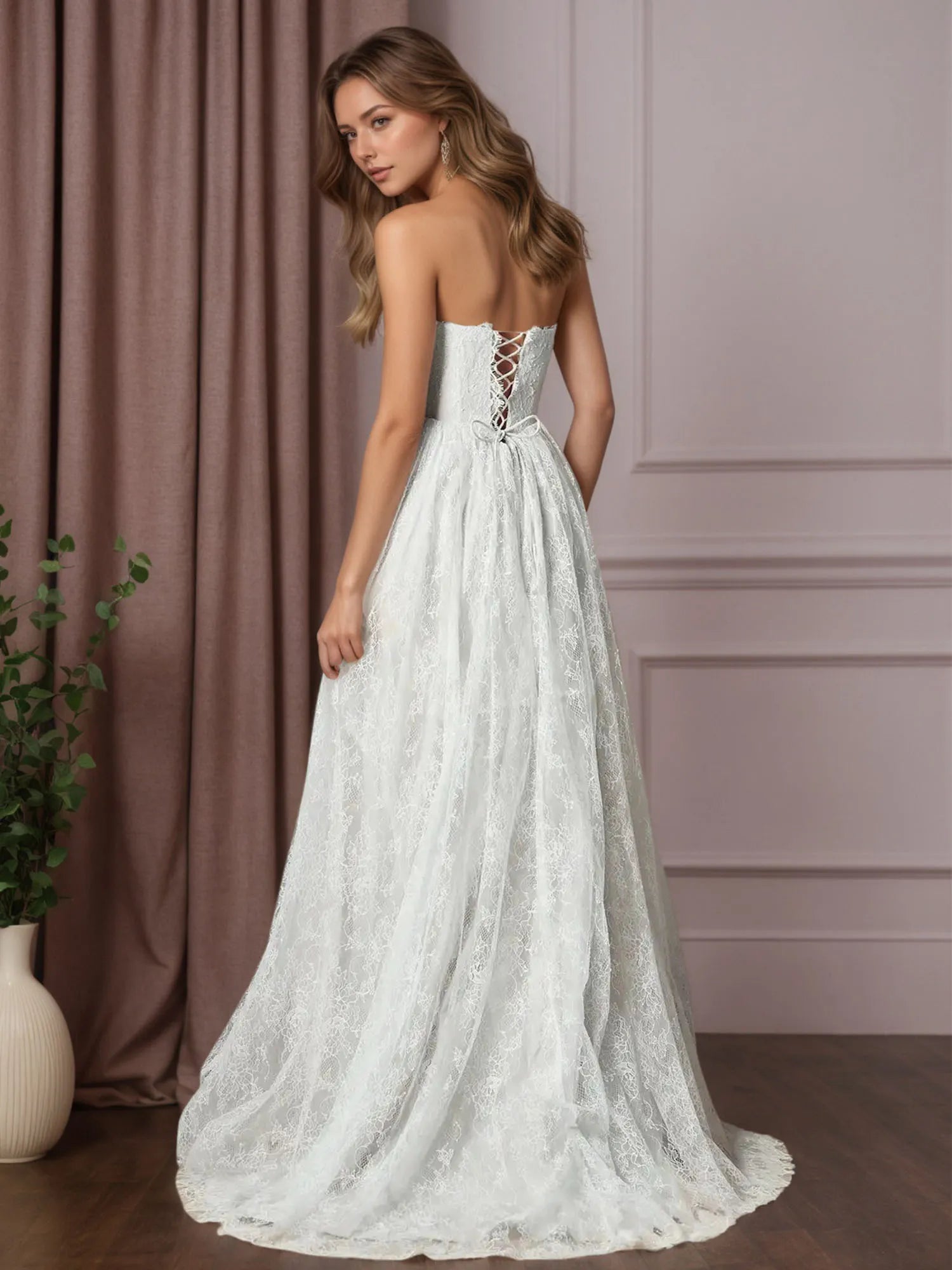 White A-Line Sweetheart Sleeveless Lace Wedding Dress