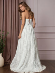 White A-Line Sweetheart Sleeveless Lace Wedding Dress