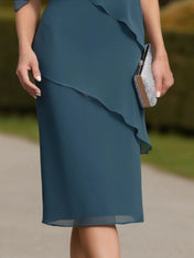 Mother of the Bride Dress Blue Asymmetrical Layer Knee-Length Dress