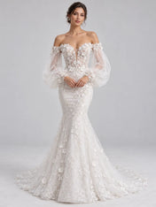 Off-The-Shoulder Sweetheart 3D Floral Applique Mermaid Wedding Dress
