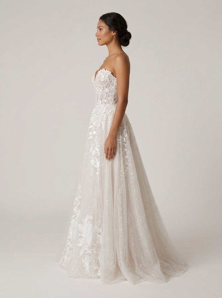 Strapless Sweetheart Sparkly Tulle A-Line Wedding Dress