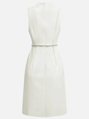 White V Neck Sleeveless Rhinestone A-Line Midi Dress