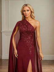 Sheath/Column One Shoulder Floor-Length Chiffon Mother of the Bride Dress With Appliques