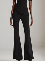 Women Black Asymmetrical Rhinestones Wide-Leg Jumpsuit
