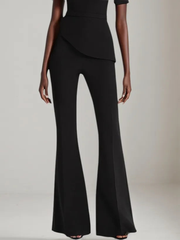 Women Black Asymmetrical Rhinestones Wide-Leg Jumpsuit