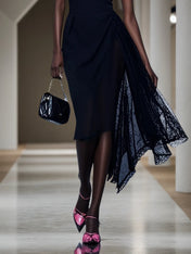 Black Lace Sweetheart Neckline Midi Sheath Dress