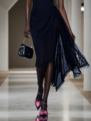 Black Lace Sweetheart Neckline Midi Sheath Dress