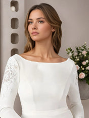 White Mermaid Scoop Sequins Stretch Crepe Wedding Dress