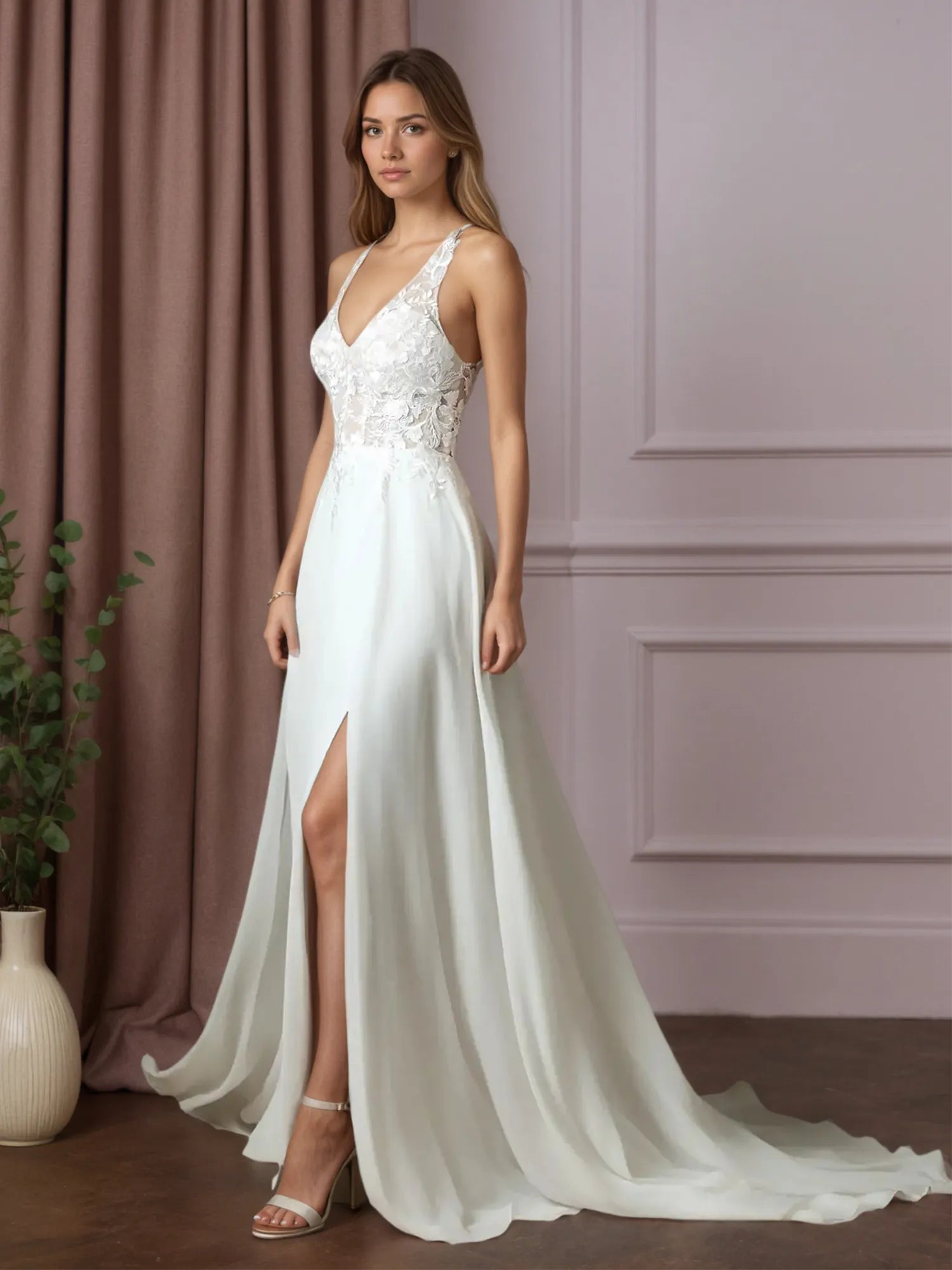 White A-Line Lace Wedding Dress