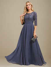 A-Line Scoop Floor-Length Lace Chiffon Mother Of the Bride Dress With Sequins Applique