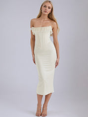 Vintage Cream Embellished Strapless Dress